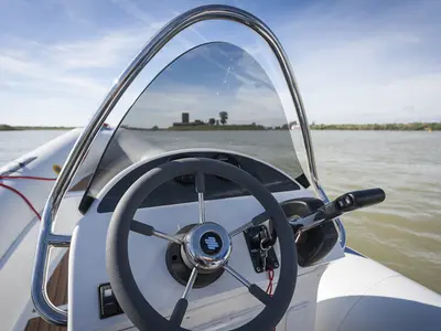 Cockpit of Gulet Vanguard DR-560, a motorboat at Vigo, Spain