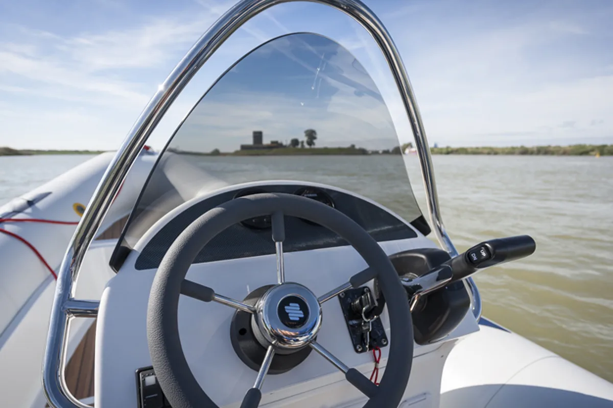 Cockpit of Gulet Vanguard DR-560, a motorboat at Vigo, Spain