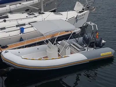 Exterior view of Gulet Vanguard DR-560, a motorboat at Vigo, Spain