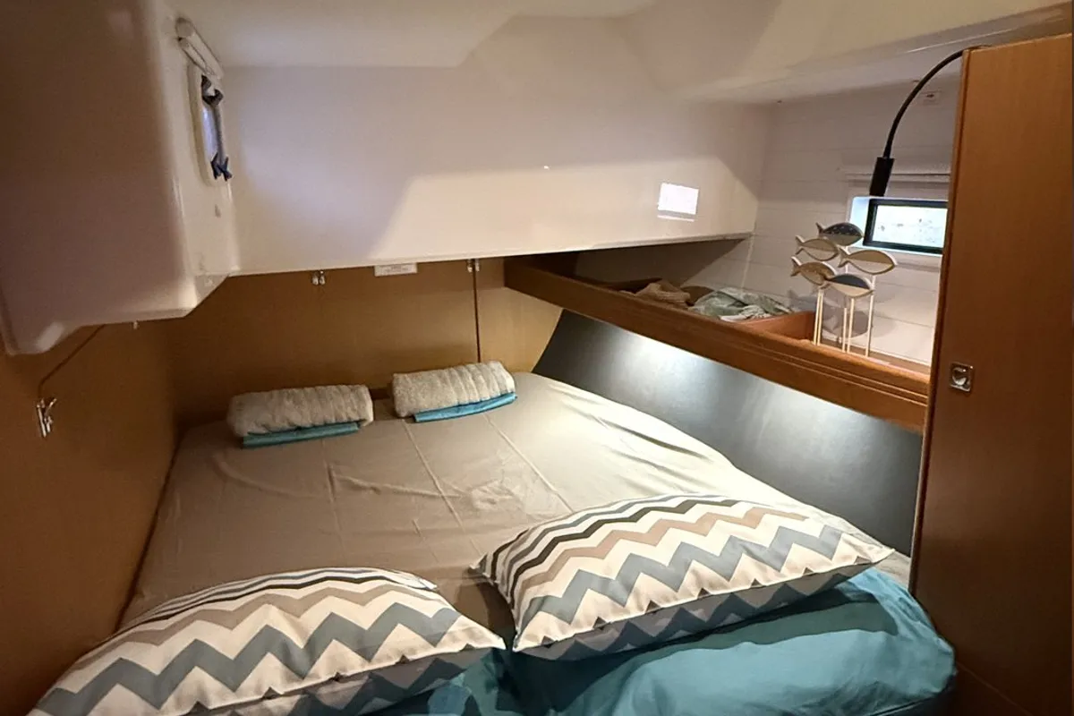Cabin on Aquilo, a Bavaria Cruiser 46 sailboat at Preveza, Greece