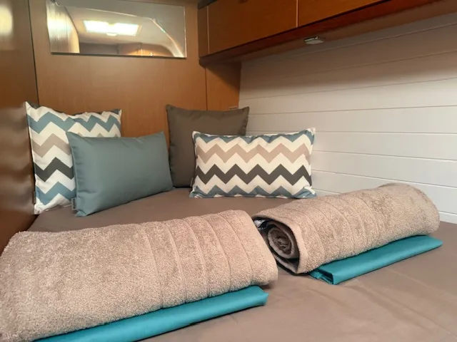 Cabin on Aquilo, a Bavaria Cruiser 46 sailboat at Preveza, Greece