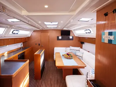 Salon of Aquilo, a Bavaria Cruiser 46 sailboat at Preveza, Greece