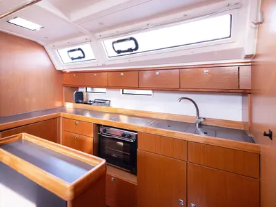 Galley of Aquilo, a Bavaria Cruiser 46 sailboat at Preveza, Greece