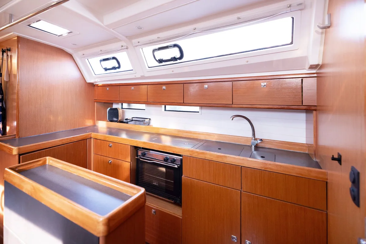 Galley of Aquilo, a Bavaria Cruiser 46 sailboat at Preveza, Greece