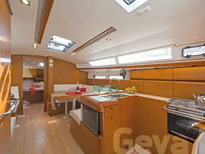 Galley of Geva I, a Jeanneau Sun Odyssey 419 sailboat at Municipal Unit of Rhodes, Greece