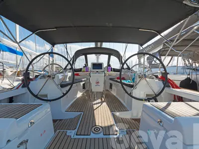 Cockpit of Geva I, a Jeanneau Sun Odyssey 419 sailboat at Municipal Unit of Rhodes, Greece