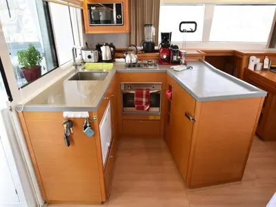 Galley of Omiros II, a Lagoon 450 Fly catamaran at Athens, Greece