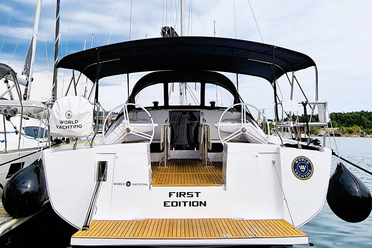 Exterior view of First Edition, a Elan Impression 45 sailboat at Grad Šibenik, Croatia