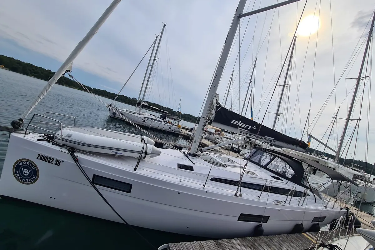 Exterior view of First Edition, a Elan Impression 45 sailboat at Grad Šibenik, Croatia