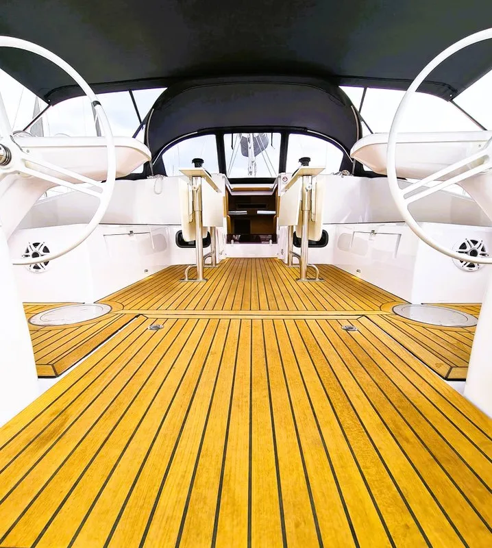 Deck of First Edition, a Elan Impression 45 sailboat at Grad Šibenik, Croatia