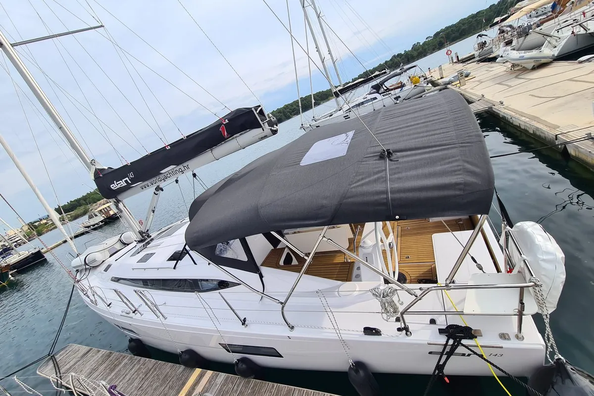 Exterior view of First Edition, a Elan Impression 45 sailboat at Grad Šibenik, Croatia