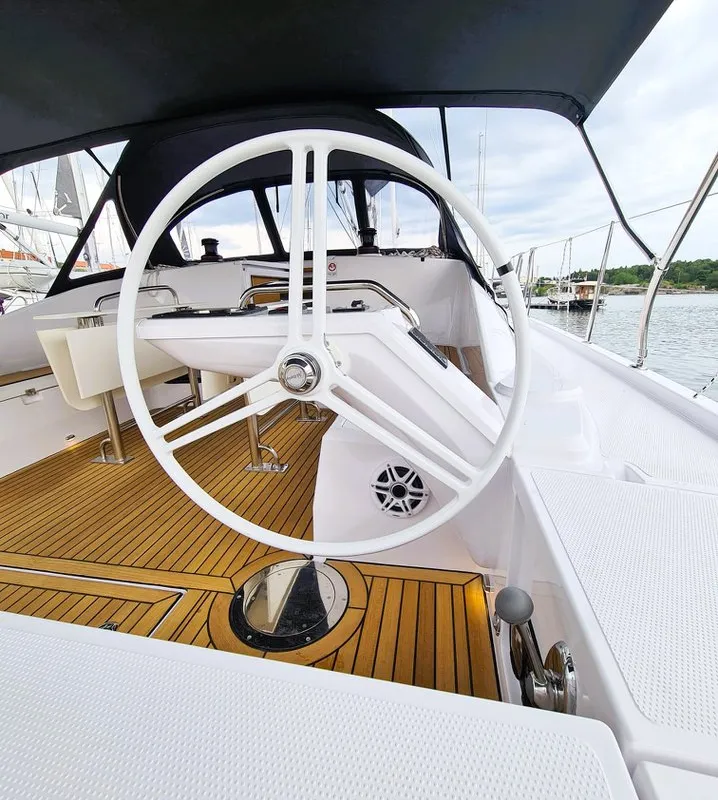Cockpit of First Edition, a Elan Impression 45 sailboat at Grad Šibenik, Croatia