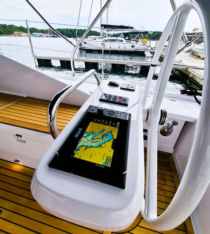 Cockpit of First Edition, a Elan Impression 45 sailboat at Grad Šibenik, Croatia