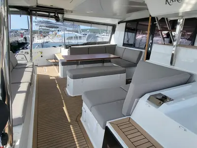 Deck of Balu, a Fountaine Pajot Elba 45 catamaran at Biograd na Moru, Croatia