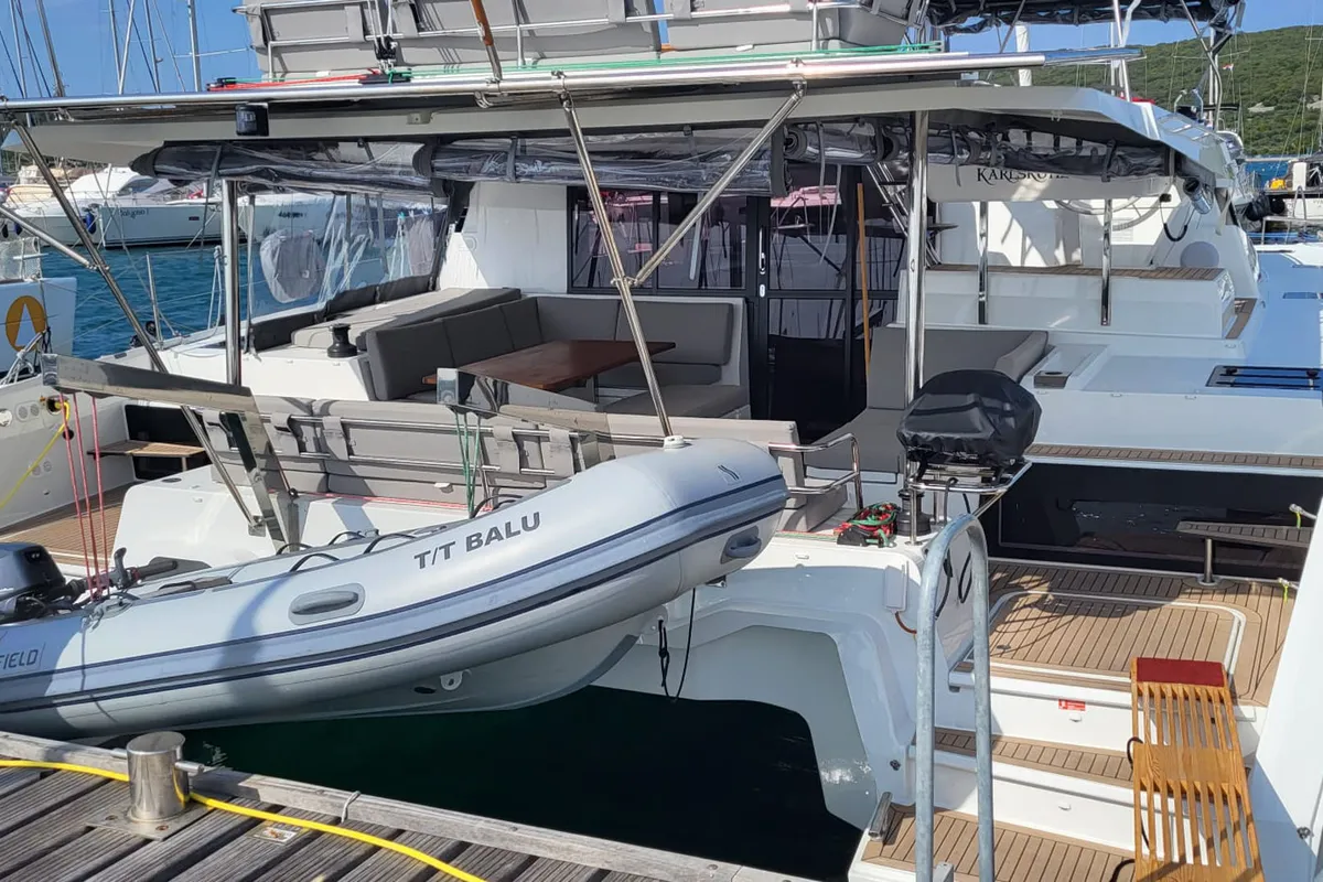 Deck of Balu, a Fountaine Pajot Elba 45 catamaran at Biograd na Moru, Croatia