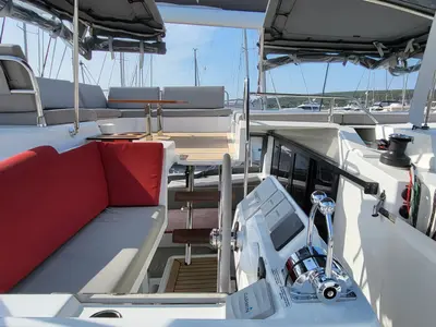 Cockpit of Balu, a Fountaine Pajot Elba 45 catamaran at Biograd na Moru, Croatia
