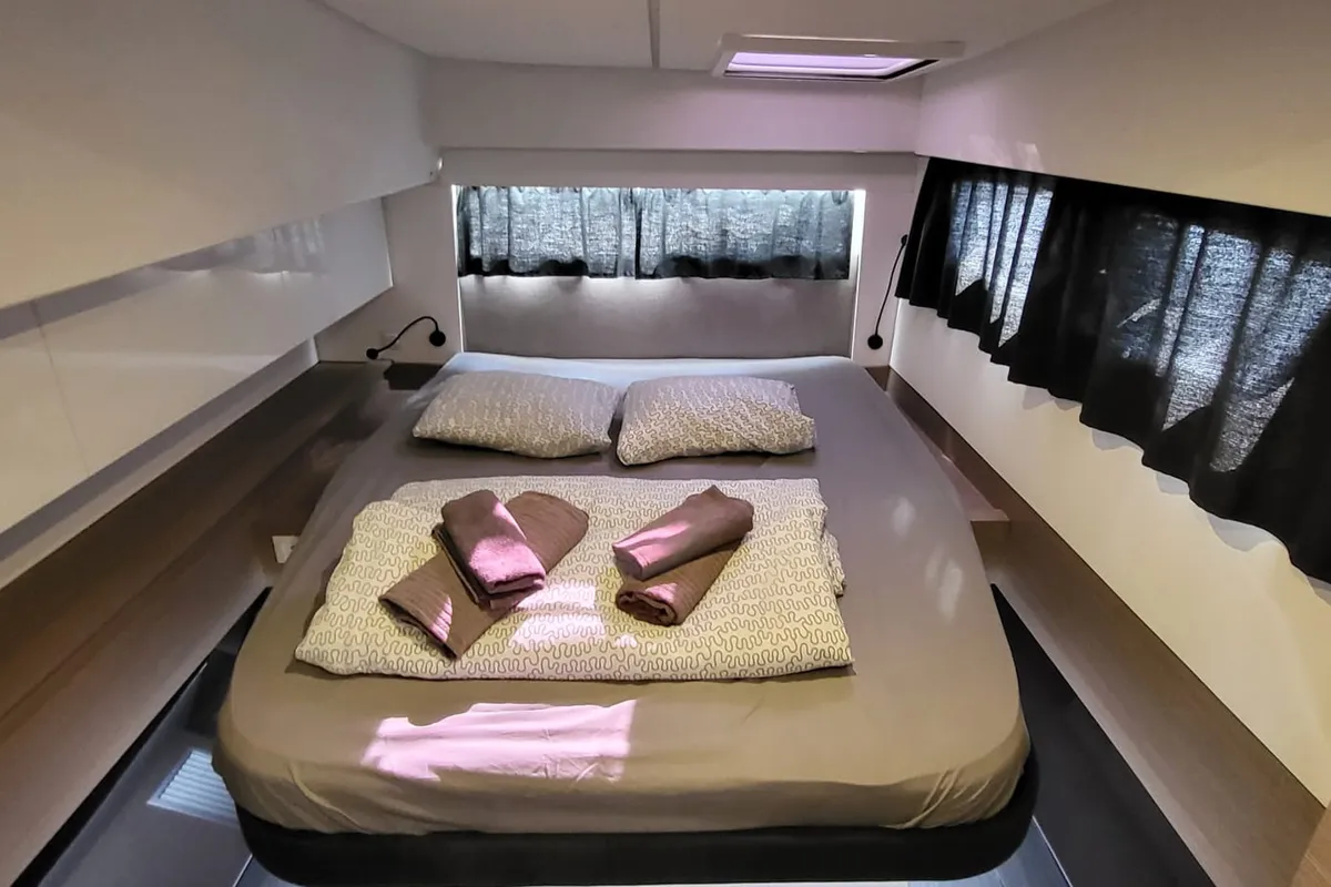 Cabin on Balu, a Fountaine Pajot Elba 45 catamaran at Biograd na Moru, Croatia