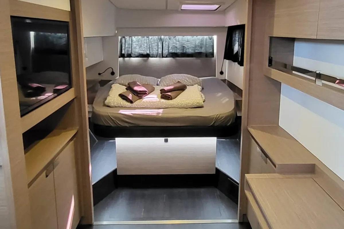 Cabin on Balu, a Fountaine Pajot Elba 45 catamaran at Biograd na Moru, Croatia