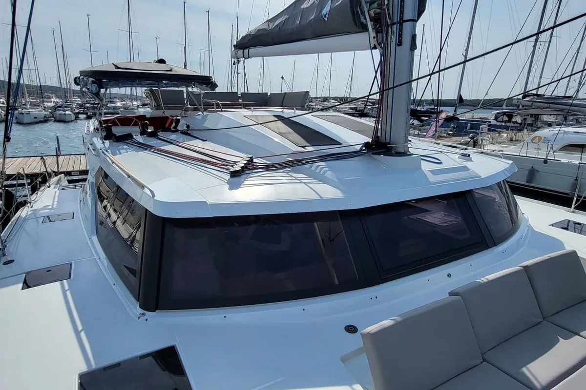 Deck of Balu, a Fountaine Pajot Elba 45 catamaran at Biograd na Moru, Croatia