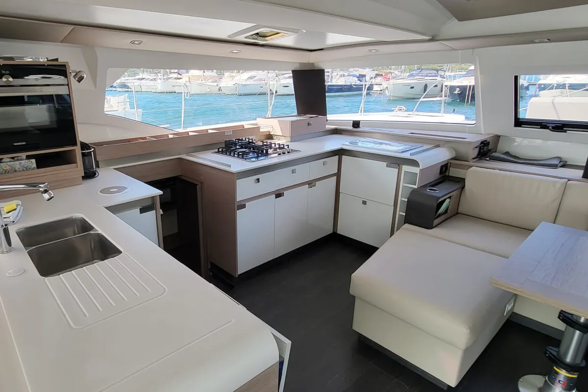 Galley of Balu, a Fountaine Pajot Elba 45 catamaran at Biograd na Moru, Croatia