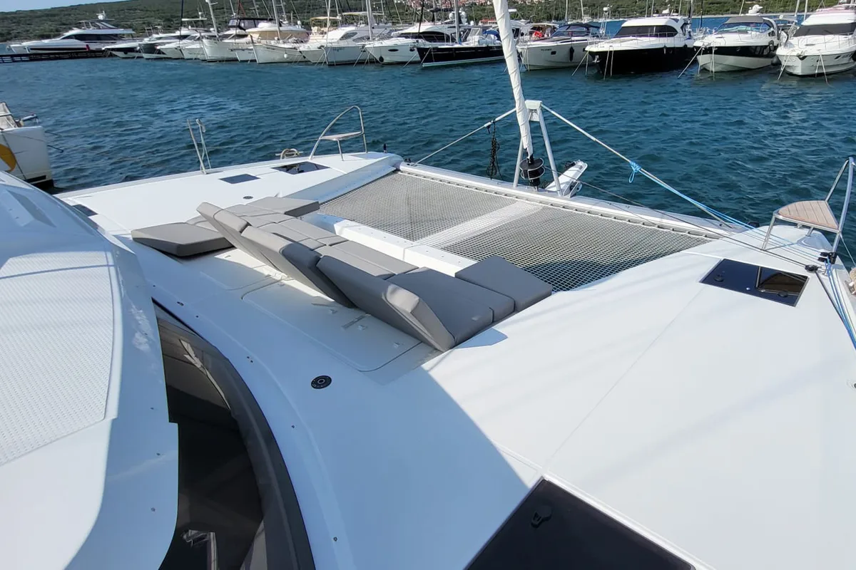 Deck of Balu, a Fountaine Pajot Elba 45 catamaran at Biograd na Moru, Croatia