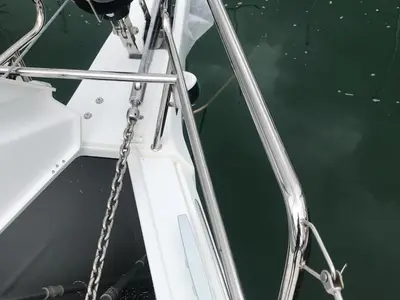 Deck of Jeanneau Sun Odyssey 419, a sailboat at es Jonquet, Spain