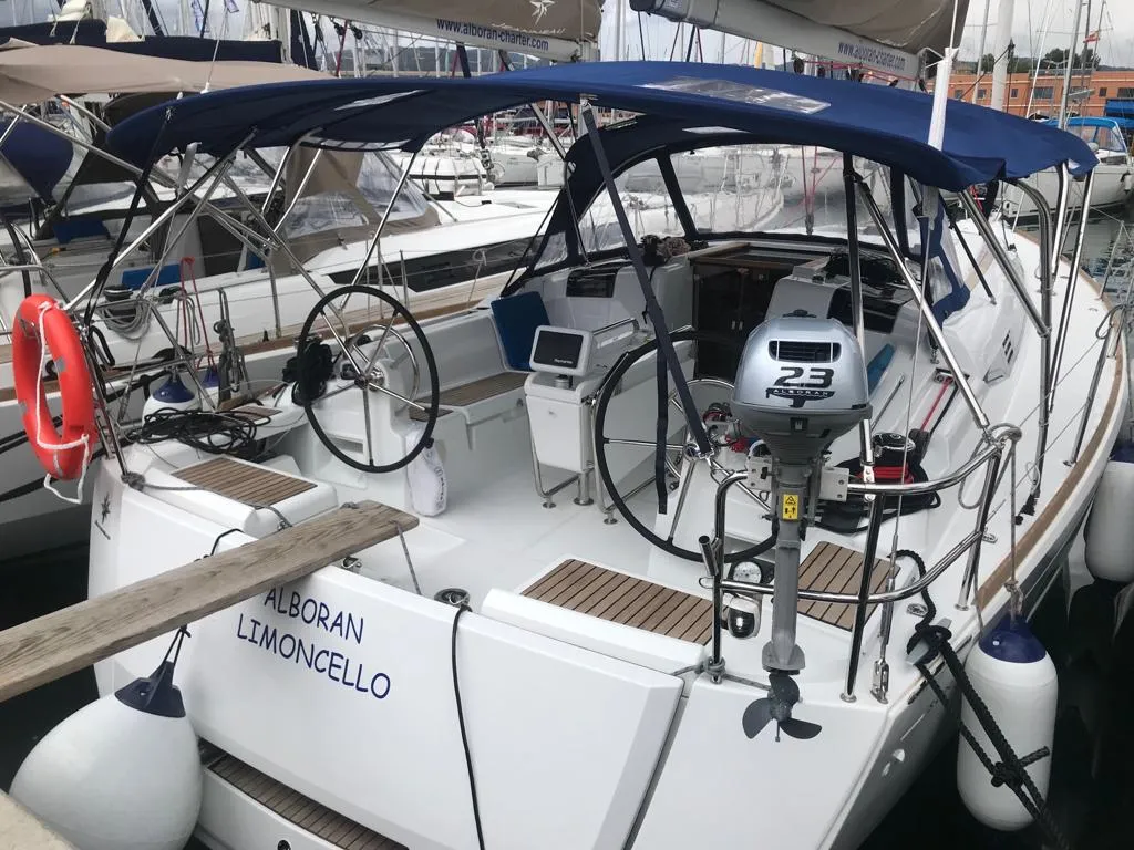 Cockpit of Jeanneau Sun Odyssey 419, a sailboat at es Jonquet, Spain