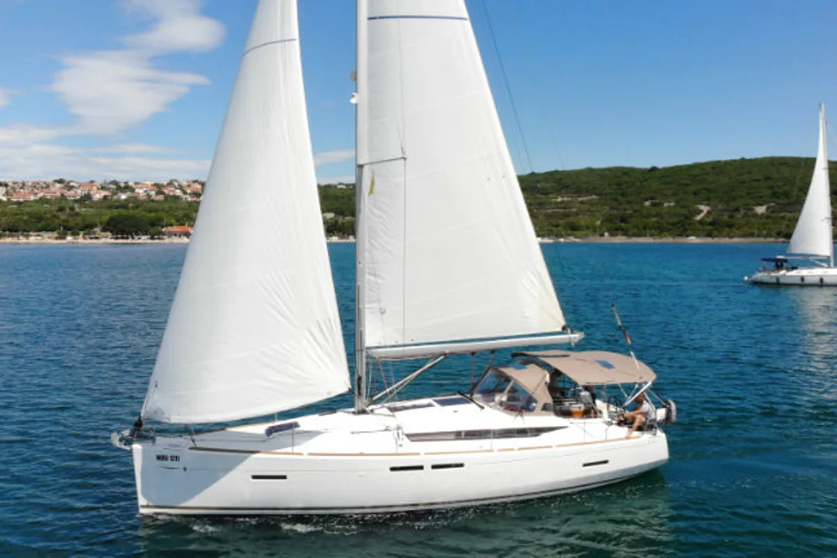 Exterior view of Happy Welcome, a Jeanneau Sun Odyssey 419 sailboat at Punat, Croatia