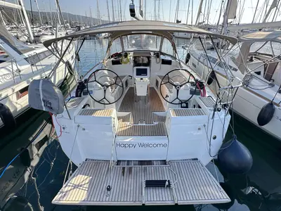Cockpit of Happy Welcome, a Jeanneau Sun Odyssey 419 sailboat at Punat, Croatia