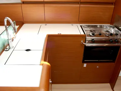 Galley of Happy Welcome, a Jeanneau Sun Odyssey 419 sailboat at Punat, Croatia