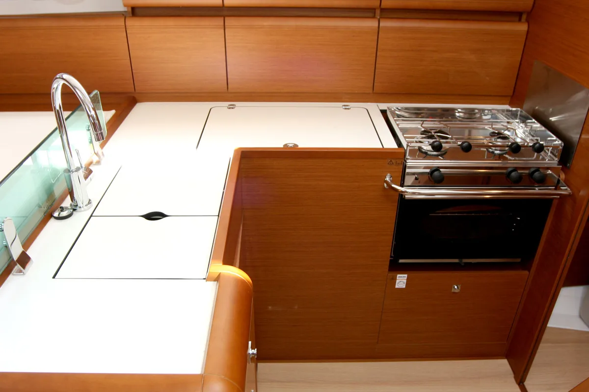 Galley of Happy Welcome, a Jeanneau Sun Odyssey 419 sailboat at Punat, Croatia