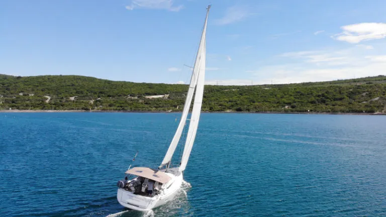 Exterior view of Happy Welcome, a Jeanneau Sun Odyssey 419 sailboat at Punat, Croatia