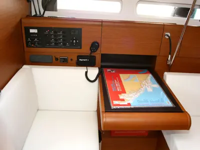 Salon of Happy Welcome, a Jeanneau Sun Odyssey 419 sailboat at Punat, Croatia