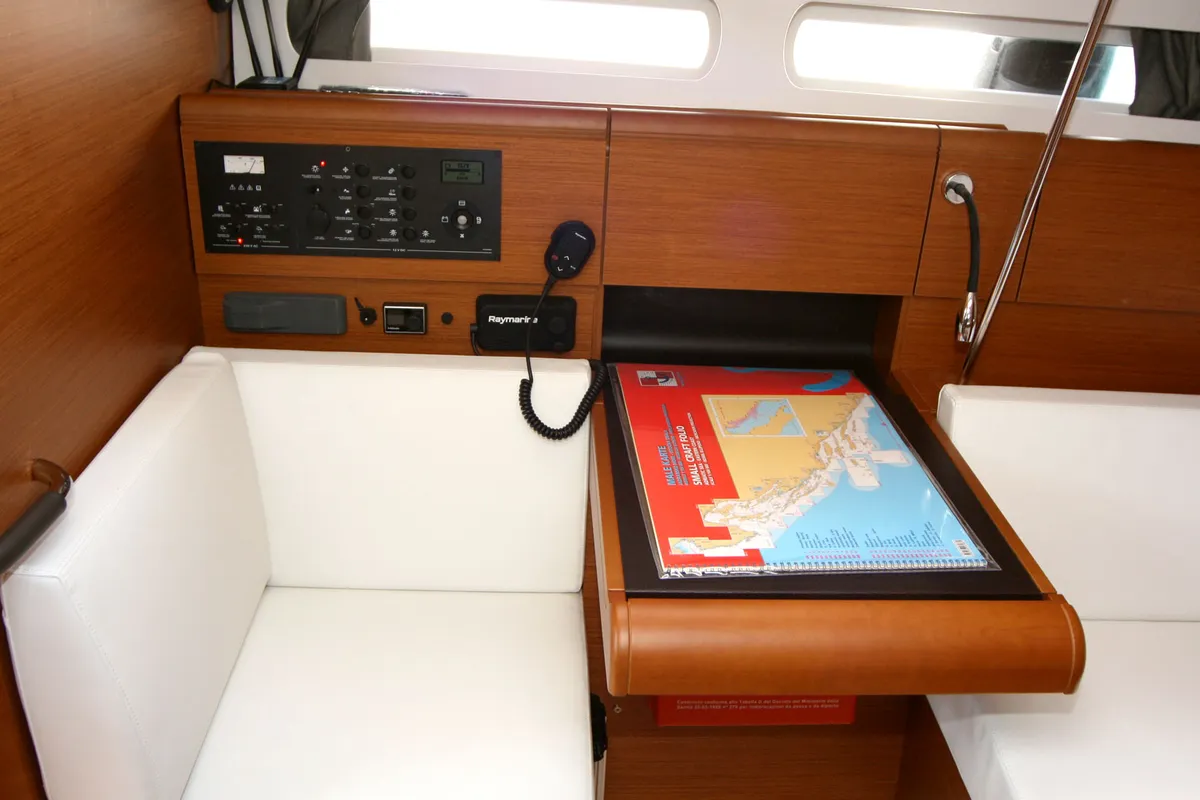 Salon of Happy Welcome, a Jeanneau Sun Odyssey 419 sailboat at Punat, Croatia