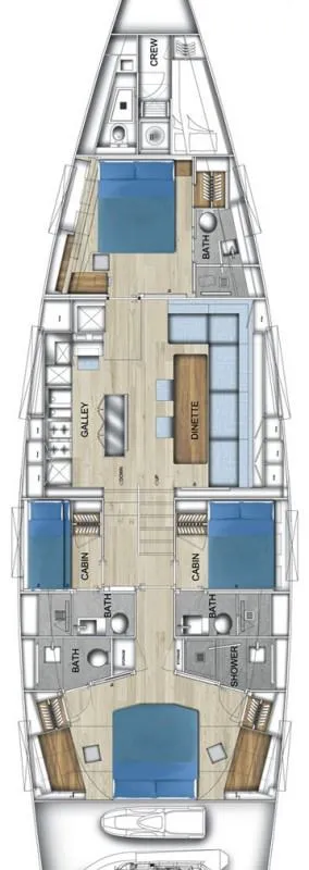 Floor plan of Gigreca, a Admiral Yachts Silent 76 sailboat at Athens, Greece