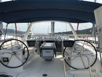 Cockpit of Comfort, a Beneteau Oceanis 41 sailboat at Kontokali, Greece