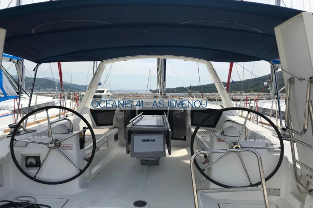 Cockpit of Comfort, a Beneteau Oceanis 41 sailboat at Kontokali, Greece
