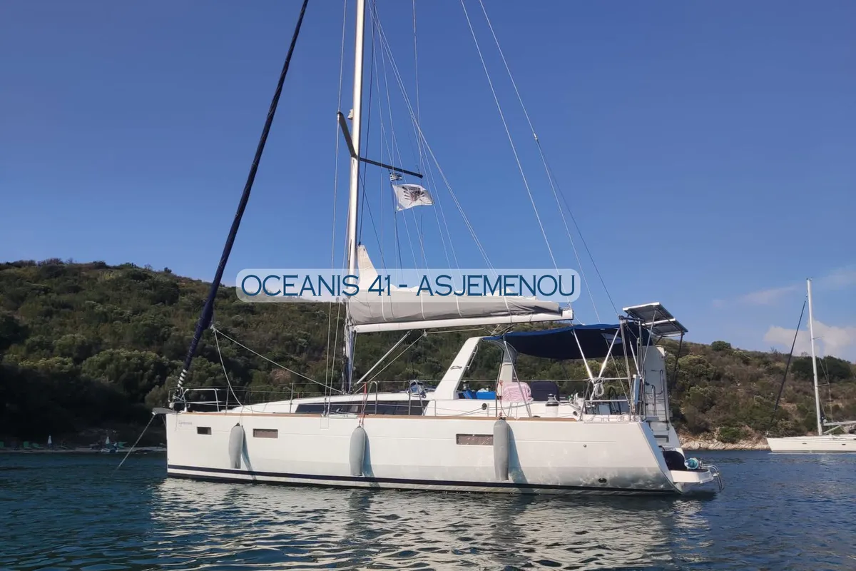 Exterior view of Comfort, a Beneteau Oceanis 41 sailboat at Kontokali, Greece