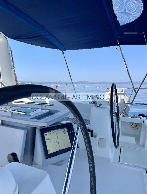 Cockpit of Comfort, a Beneteau Oceanis 41 sailboat at Kontokali, Greece