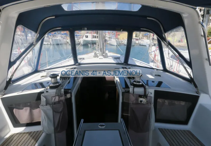 Cockpit of Comfort, a Beneteau Oceanis 41 sailboat at Kontokali, Greece