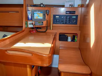 Salon of Filyos, a Beneteau Cyclades 50.5 sailboat at Marmaris, Turkey