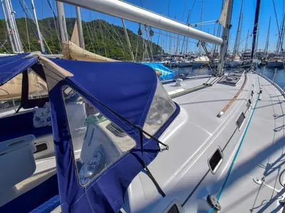 Deck of Filyos, a Beneteau Cyclades 50.5 sailboat at Marmaris, Turkey