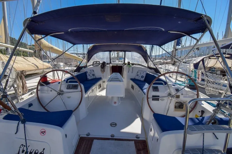 Cockpit of Filyos, a Beneteau Cyclades 50.5 sailboat at Marmaris, Turkey