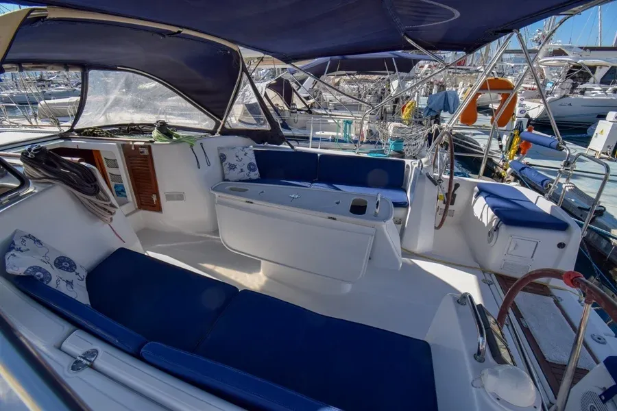 Cockpit of Filyos, a Beneteau Cyclades 50.5 sailboat at Marmaris, Turkey