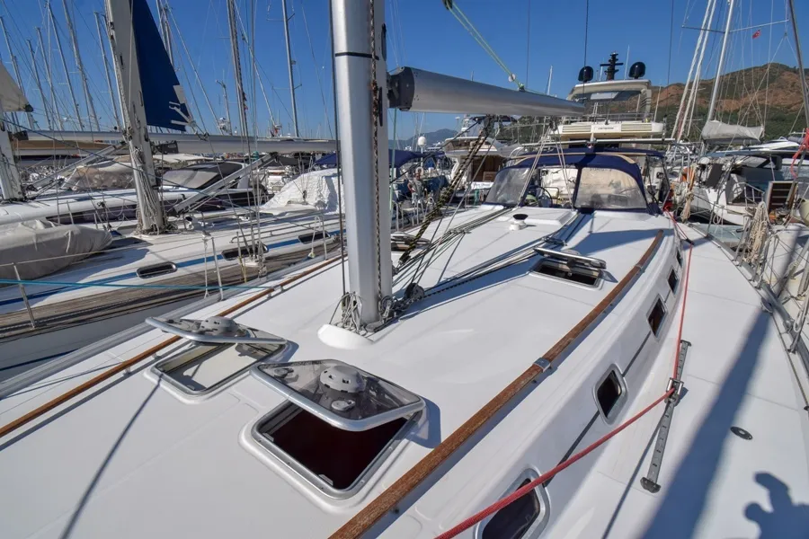 Deck of Filyos, a Beneteau Cyclades 50.5 sailboat at Marmaris, Turkey