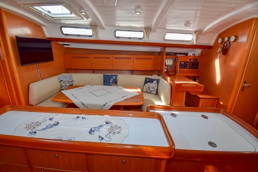 Salon of Filyos, a Beneteau Cyclades 50.5 sailboat at Marmaris, Turkey