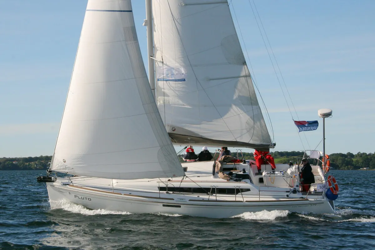 Exterior view of Pluto, a Jeanneau Sun Odyssey 379 sailboat at Flensburg, Germany