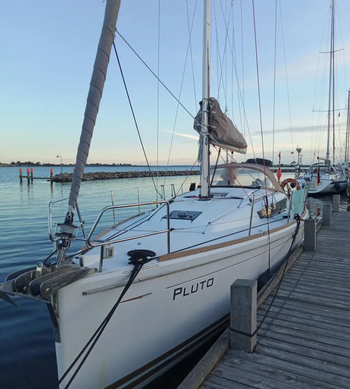 Exterior view of Pluto, a Jeanneau Sun Odyssey 379 sailboat at Flensburg, Germany