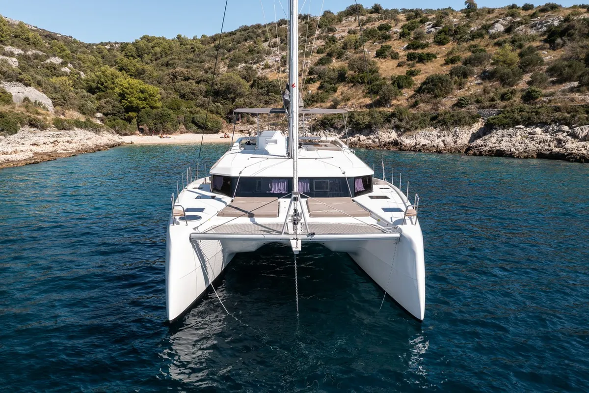 Exterior view of Clo, a Dufour 48 Catamaran catamaran at Primošten, Croatia