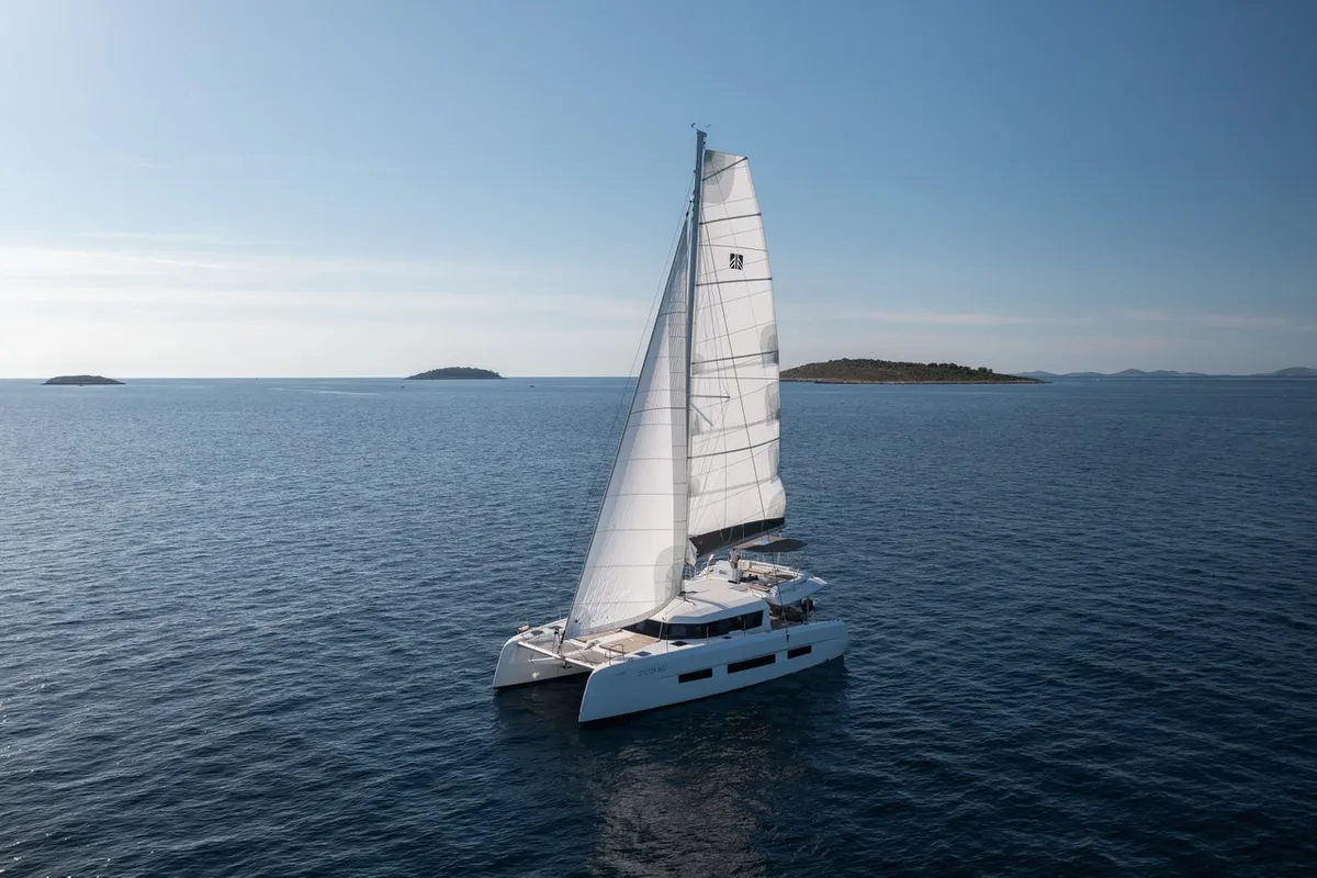 Exterior view of Clo, a Dufour 48 Catamaran catamaran at Primošten, Croatia
